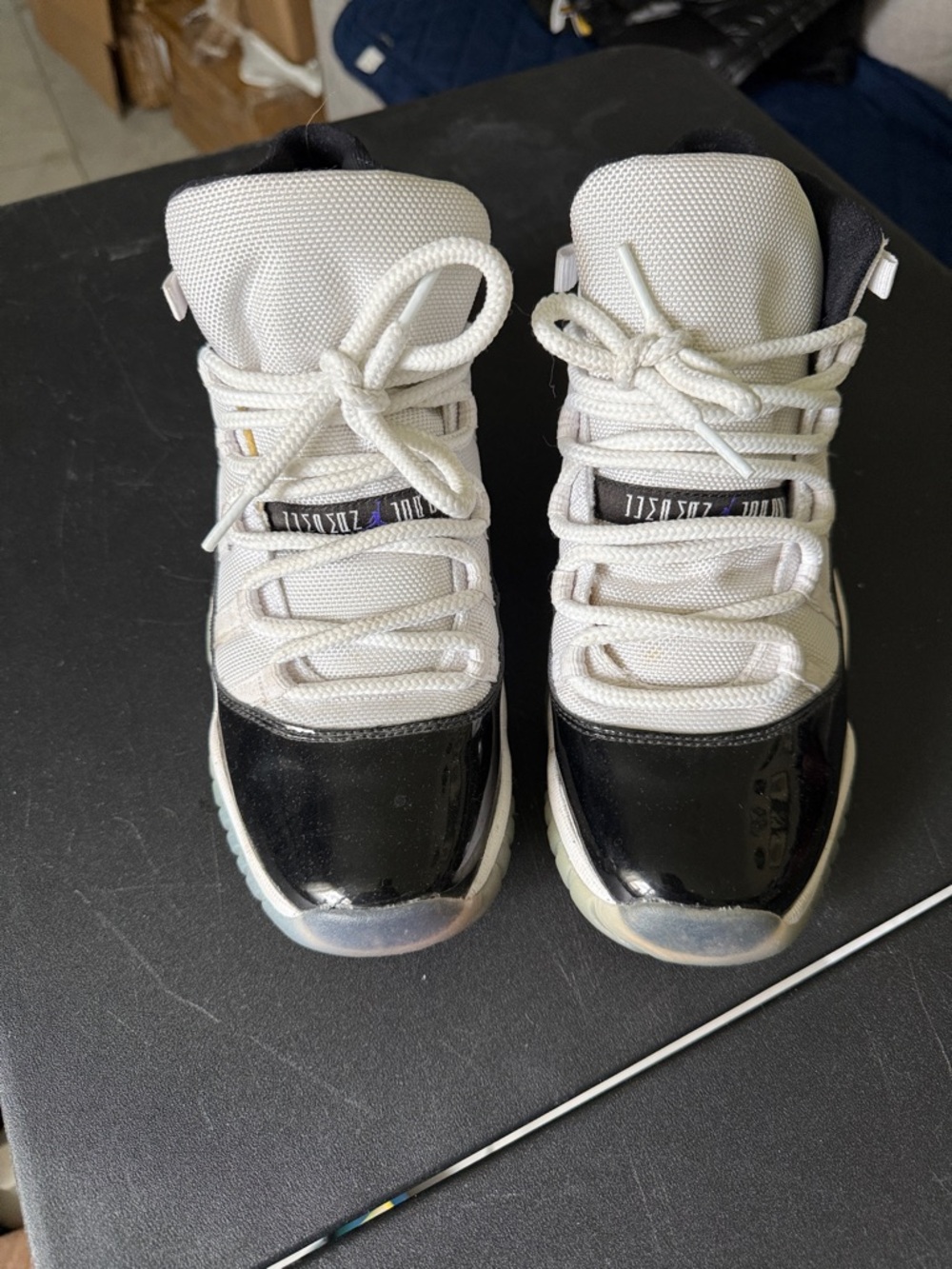 Jordan Kids White and Black Retro Patent Low-Top Sneakers